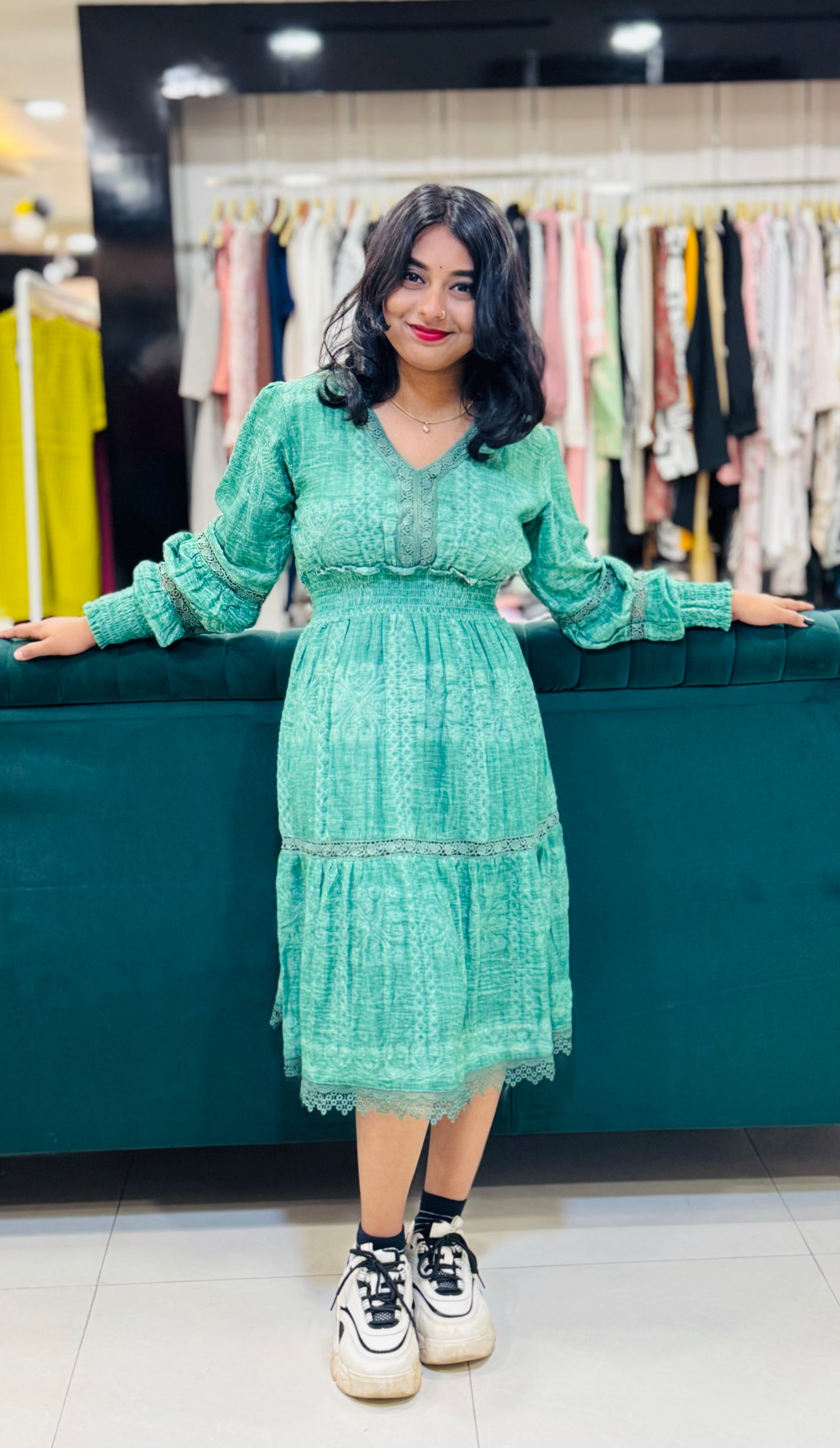 Green flare dress
